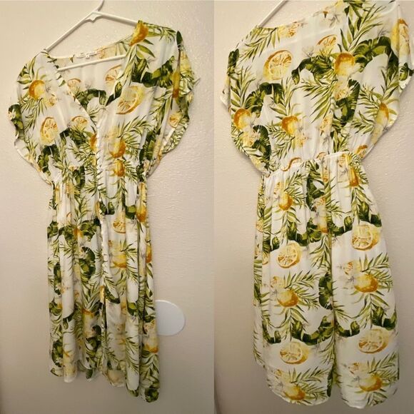Label of love Australia yellow Tropical lemon citrus summer rayon beachy dress S - Picture 1 of 13